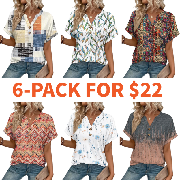 Women’s Casual V-Neck Henley Top