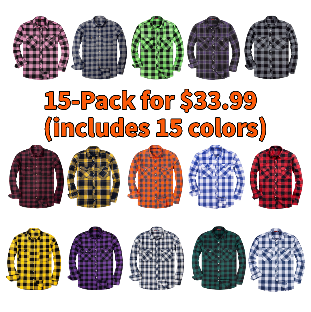 Men's Flannel Shirt Long Sleeve Button Down 100% Cotton