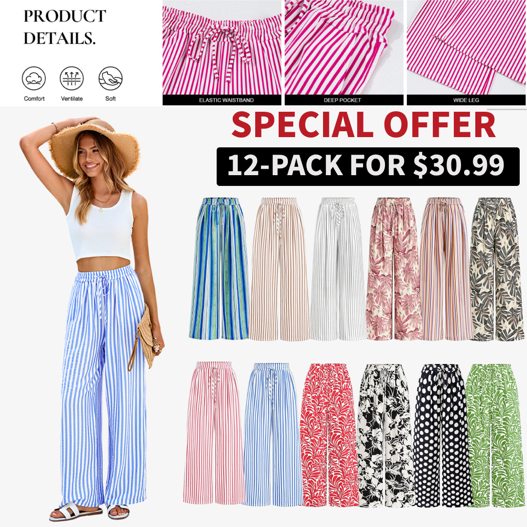 Women's Striped Elastic Waist Palazzo Trousers