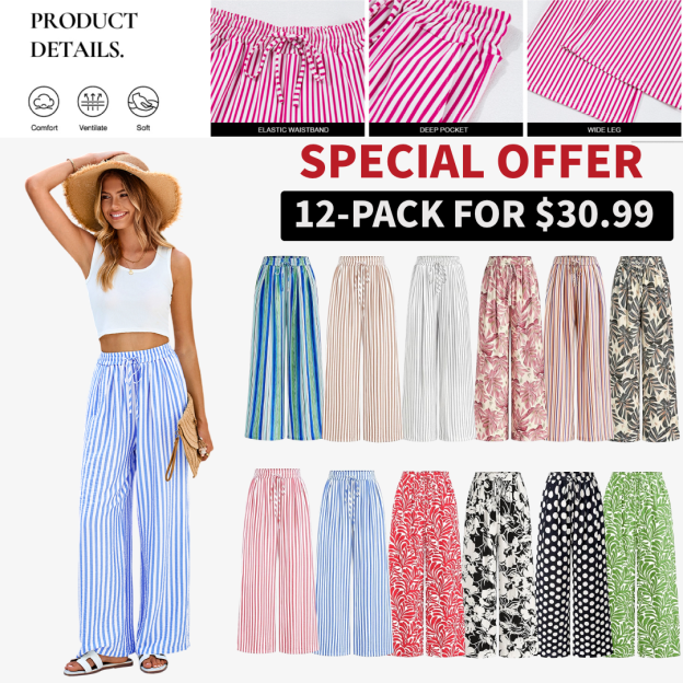 Women's Striped Elastic Waist Palazzo Trousers