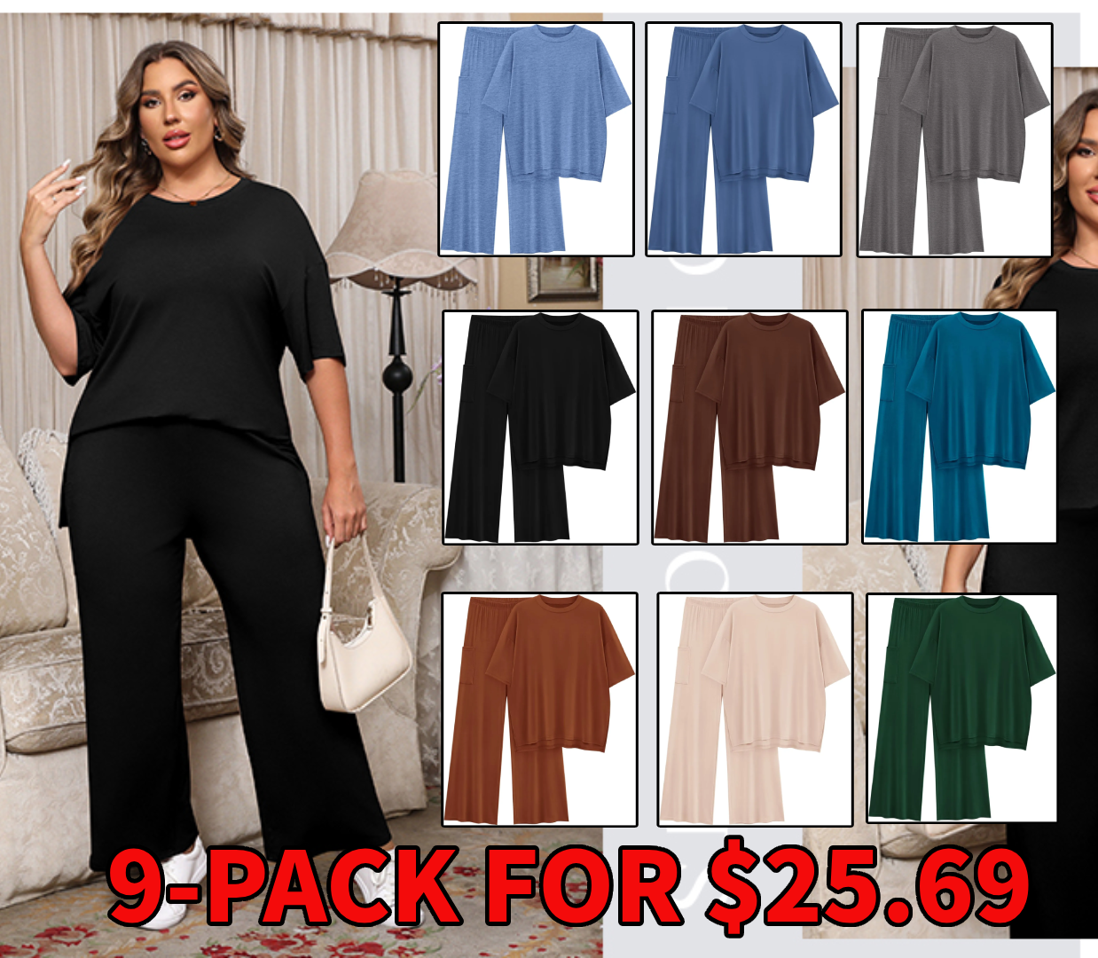 🔥 Flash Sale | Women's Comfy & Loose Two-Piece Set (Short-Sleeve Top + Pants)
