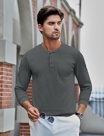 💫Clearance Sale🔥 - Men's Fashion Vintage Distressed Pocket Long Sleeve Henley Shirt