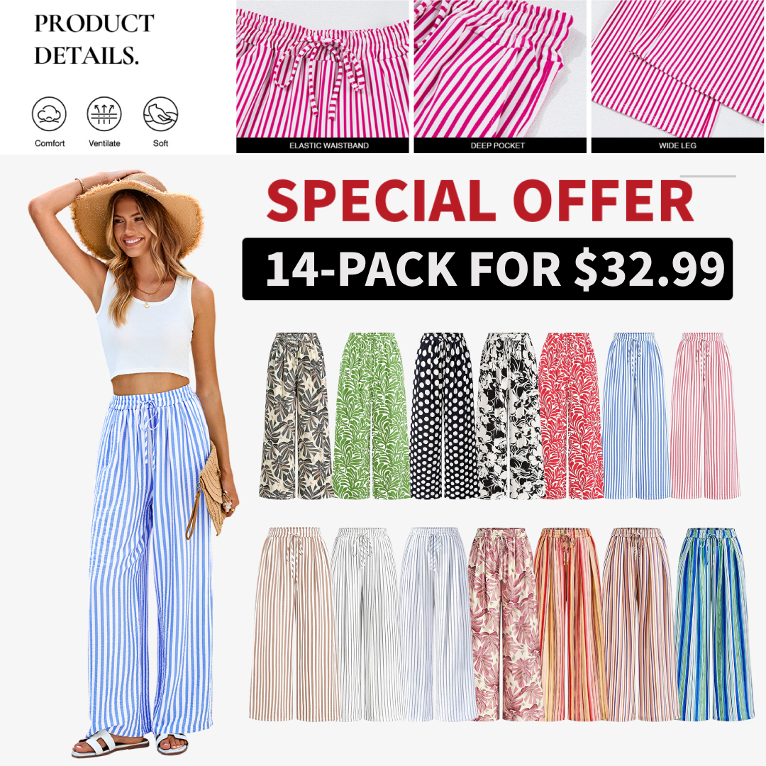 Women's Striped Elastic Waist Palazzo Trousers