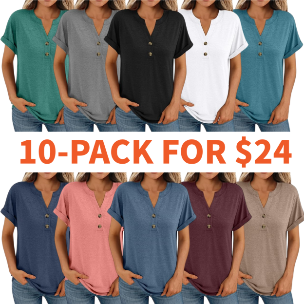 Women’s Casual V-Neck Henley Top