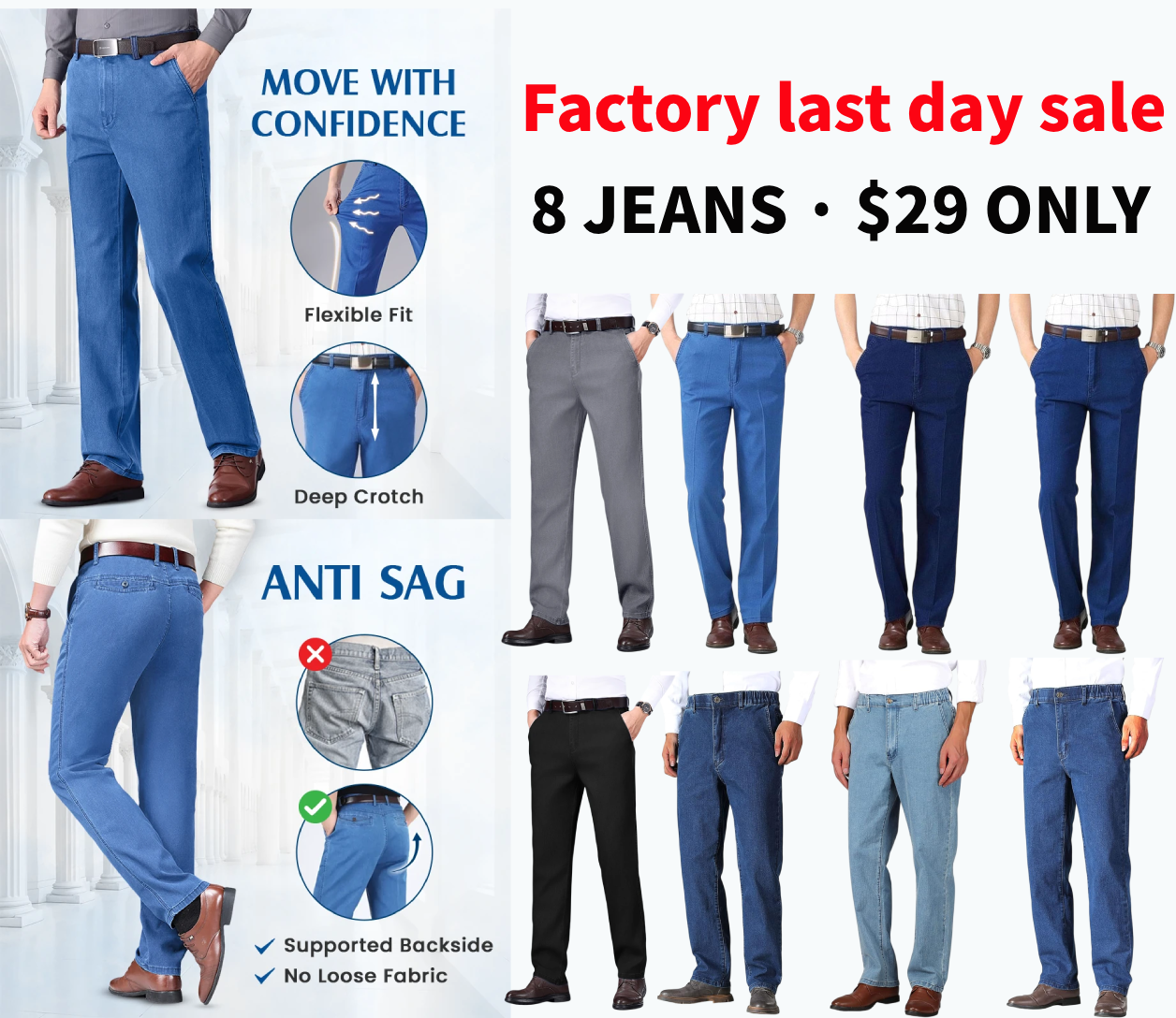 6-Pack Men’s Classic Straight-Fit Stretch Jeans
