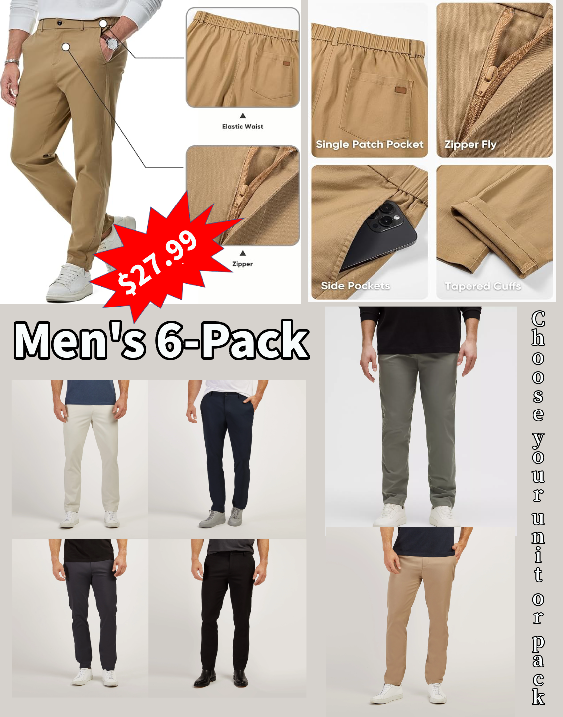 ⚡Men's 8-Pack Unisex 10-Pocket Heavy Duty zipper waterproof tactical W