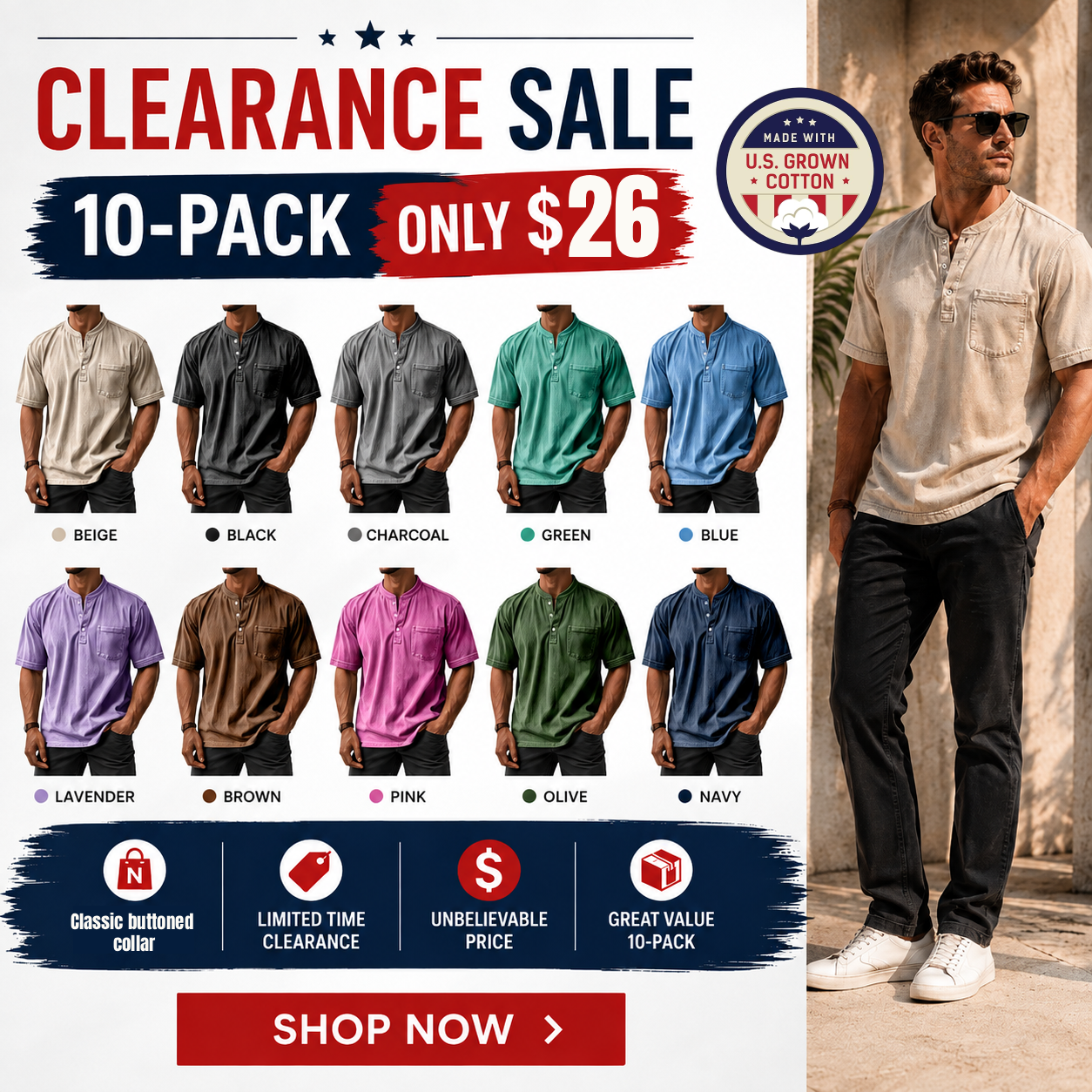 🔥Clearance Sale! Men's Casual Solid Color Vintage Loose Pocket Short