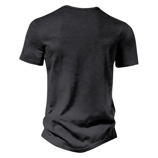 ⏰ TODAY ONLY🔥Clearance Sale!🔥 Men's Casual Solid Color Vintage Loose Pocket Short Sleeve Button-down Henley Shirt