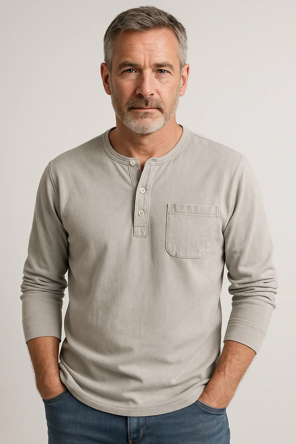 💫Clearance Sale🔥 - Men's Fashion Vintage Distressed Pocket Long Sleeve Henley Shirt