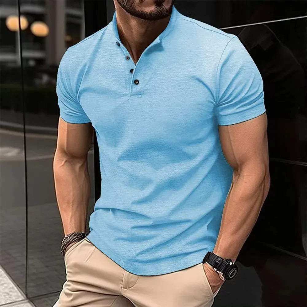 Men's simple and fitted stand-collar harem shirt