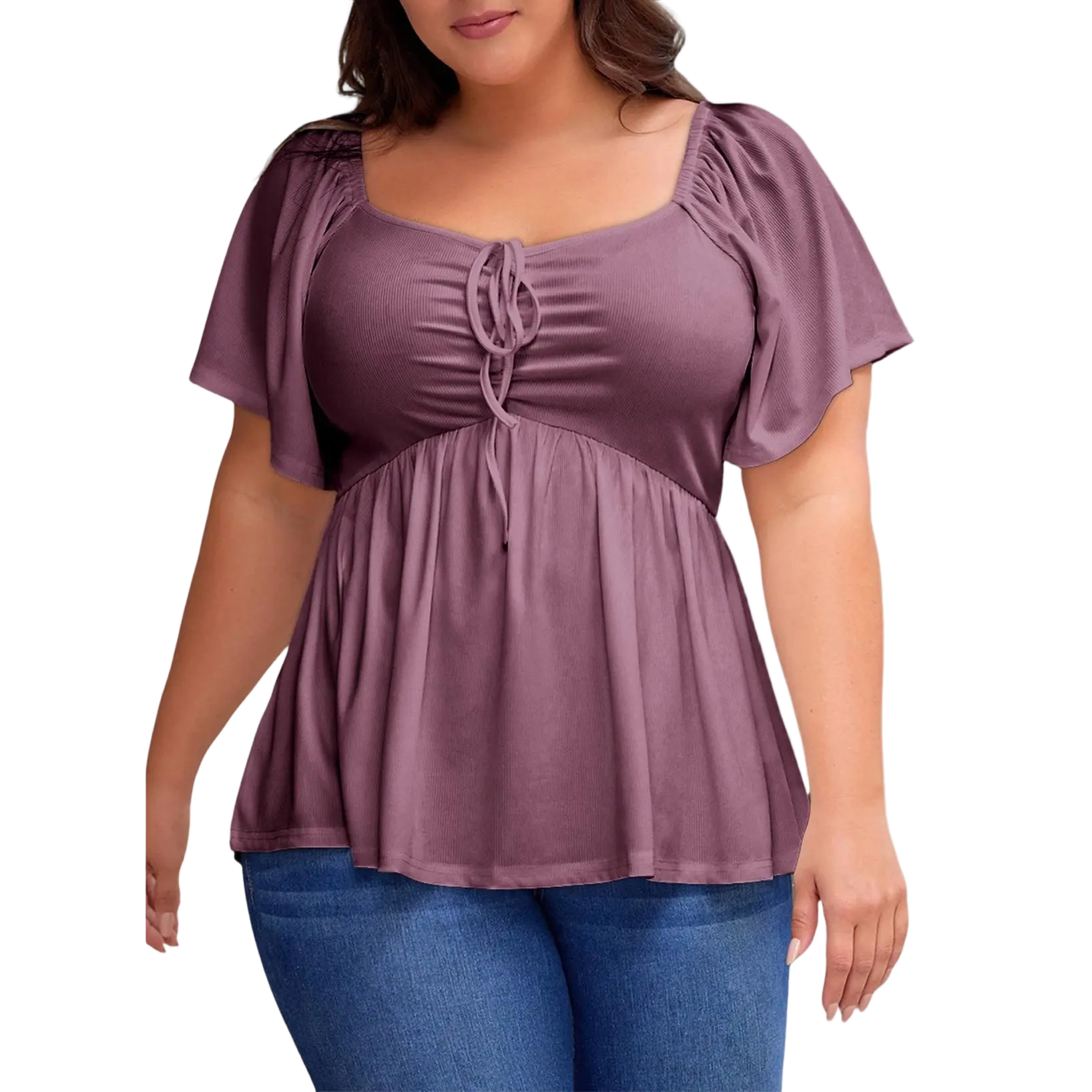 Women Plus Size Sweetheart Neck Short Sleeve Shirred Peplum Blouse Tops Shirts(1X-5X)
