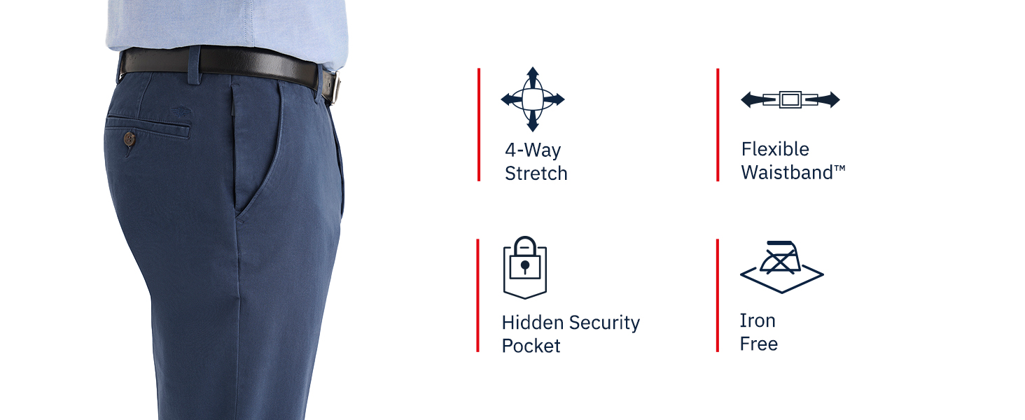 4-Way Stretch | Flexible Waistband | Hidden Security Pocket | Iron Free