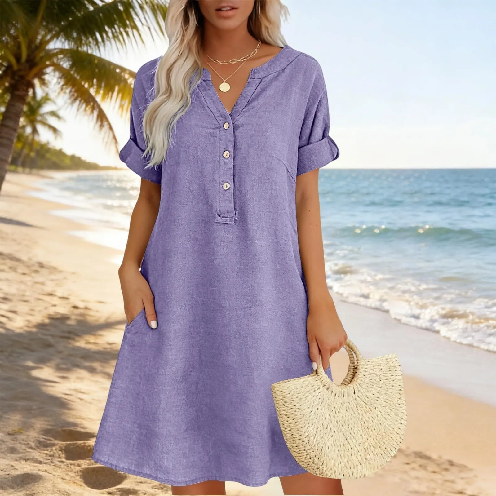 90% OFF NOW! 🏆Women's Casual V-Neck Tunic Dress with Pockets