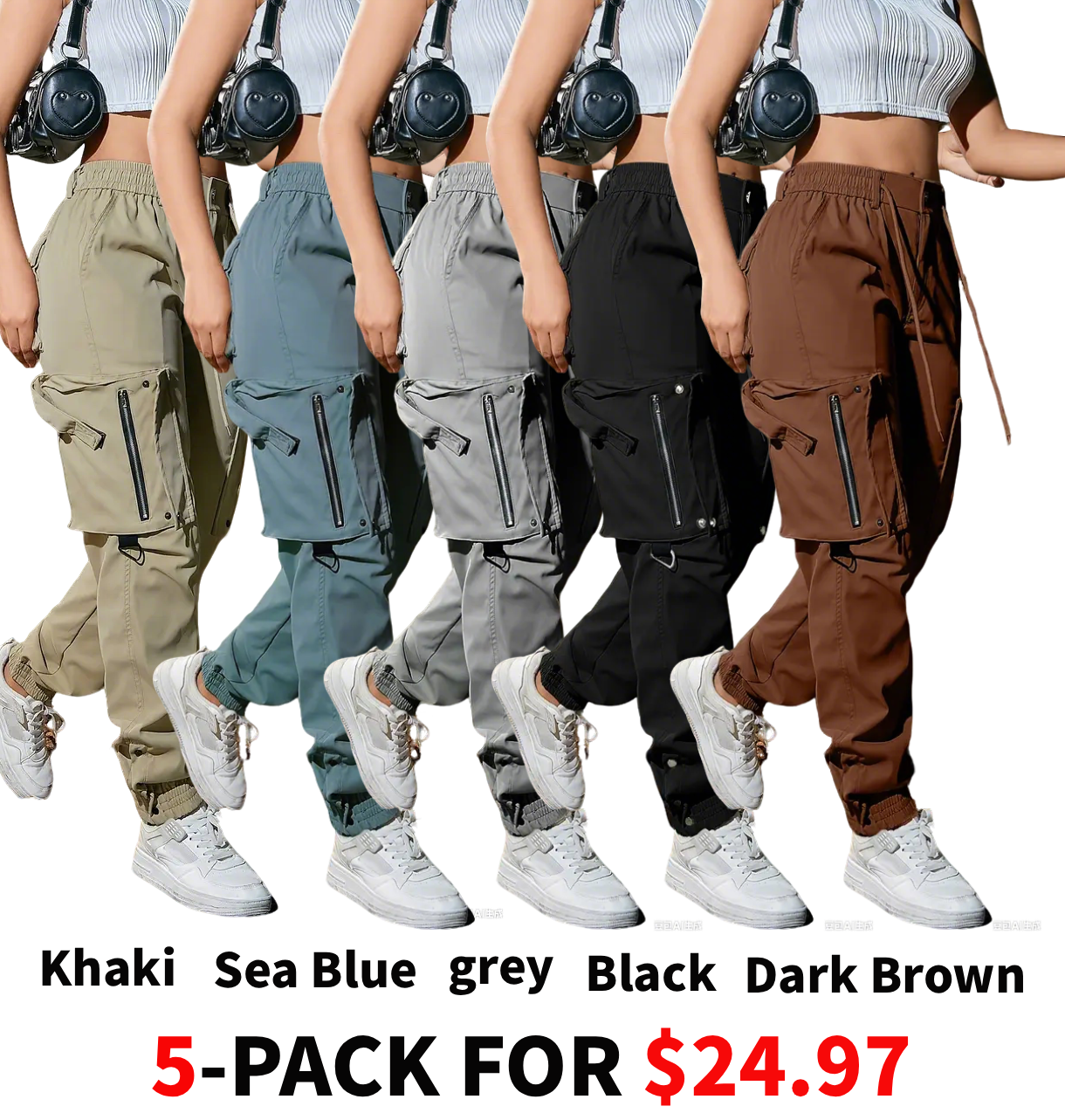 Women’s cotton cargo pants with multiple practical pockets.