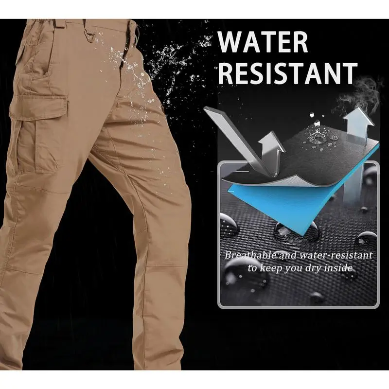 Men's Tactical Pants 9 Pockets Ripstop Water Repellent Cargo Pants Plain Casual Fitted Trousers Menswear for Work Hiking Hunting FallFreshness Outdoorfun