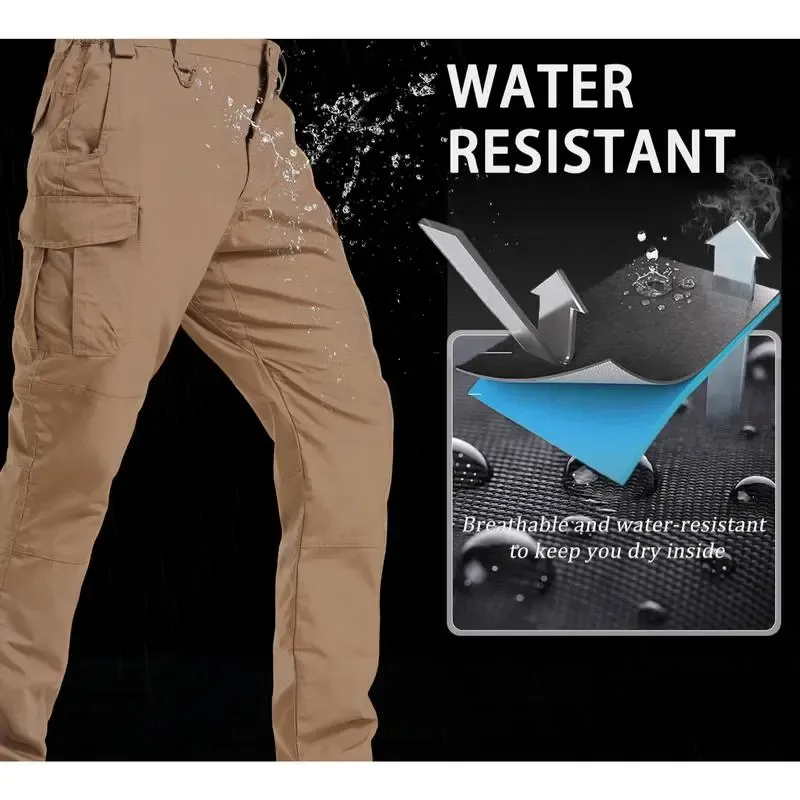 Men's Tactical Pants 9 Pockets Ripstop Water Repellent Cargo Pants Plain Casual Fitted Trousers Menswear for Work Hiking Hunting FallFreshness Outdoorfun