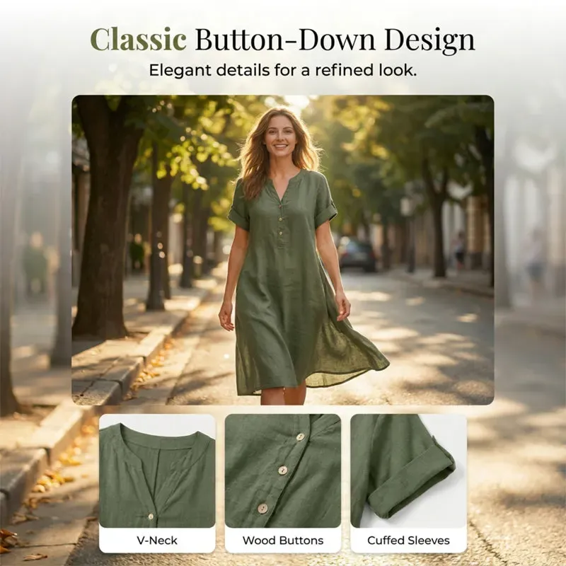 🏖️ LIMITED-TIME 90% OFF! 👗Women's V-Neck Tunic Dress – Relaxed Fit, Pockets & Breathable
