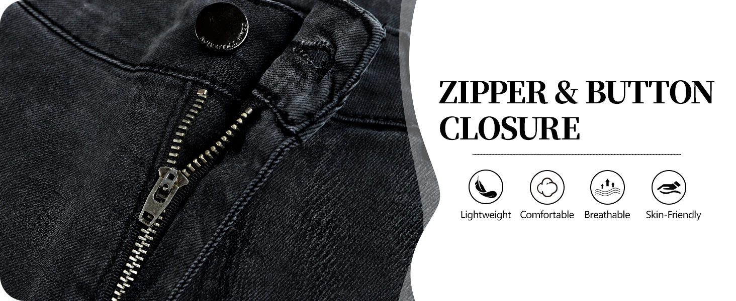 Sleek zipper + button closure for secure, everyday wear on lightweight shorts.