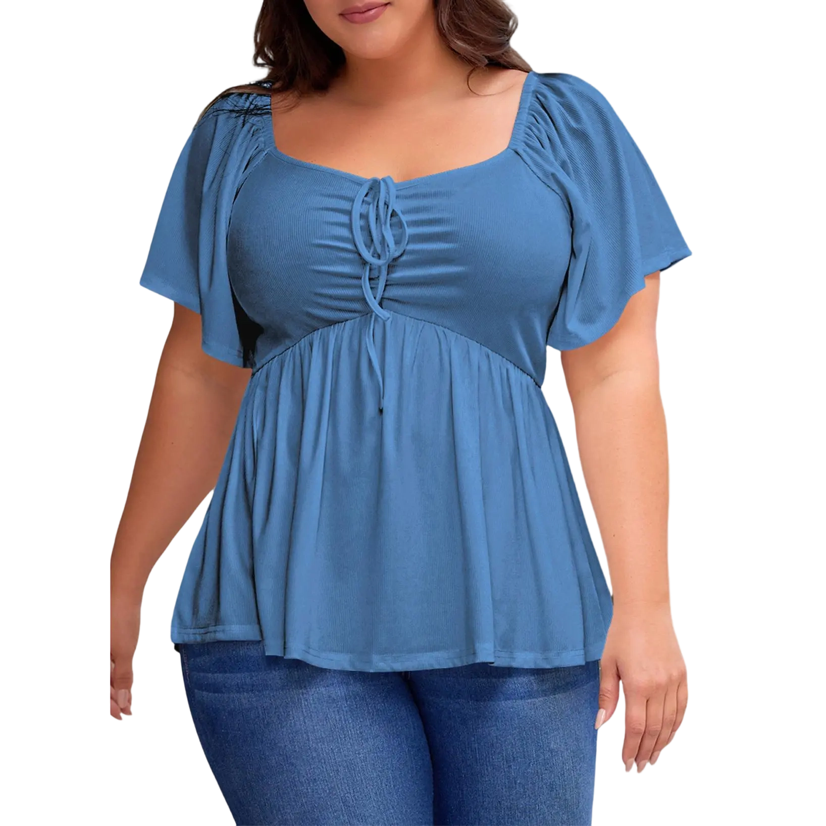 Women Plus Size Sweetheart Neck Short Sleeve Shirred Peplum Blouse Tops Shirts(1X-5X)
