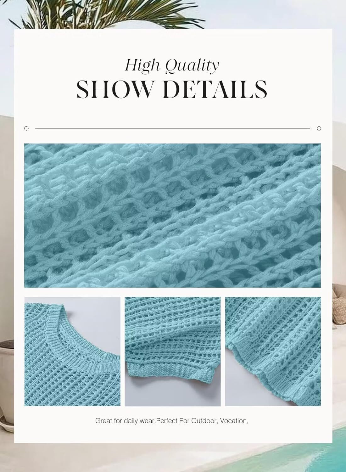 Womens Summer Scoop Neck Short Sleeve Sweater Casual Crochet Hollow Out Knit Tops Pullover Shirts Beach Coverup