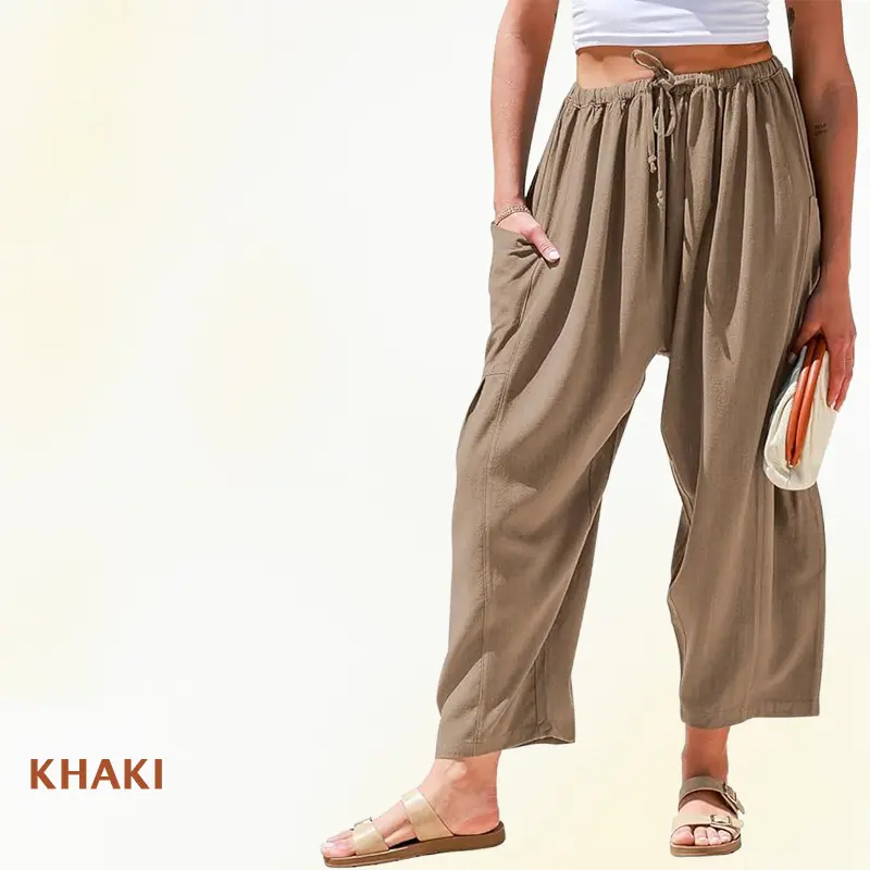 Women Comfort Lightweight Linen Wide Leg Cargo Pants