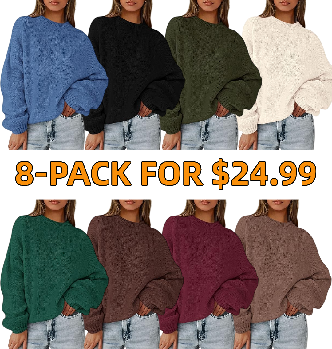 2025 Holiday Outfit: Women's fashionable, casual, loose-fitting, long-sleeved, chunky knit winter pullover sweater.