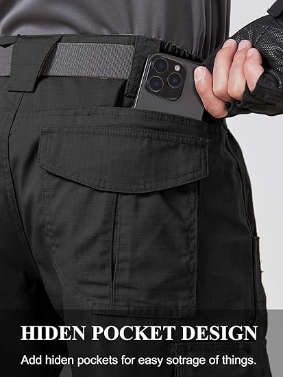 Men's Tactical Pants 9 Pockets Ripstop Water Repellent Cargo Pants Plain Casual Fitted Trousers Menswear for Work Hiking Hunting FallFreshness Outdoorfun