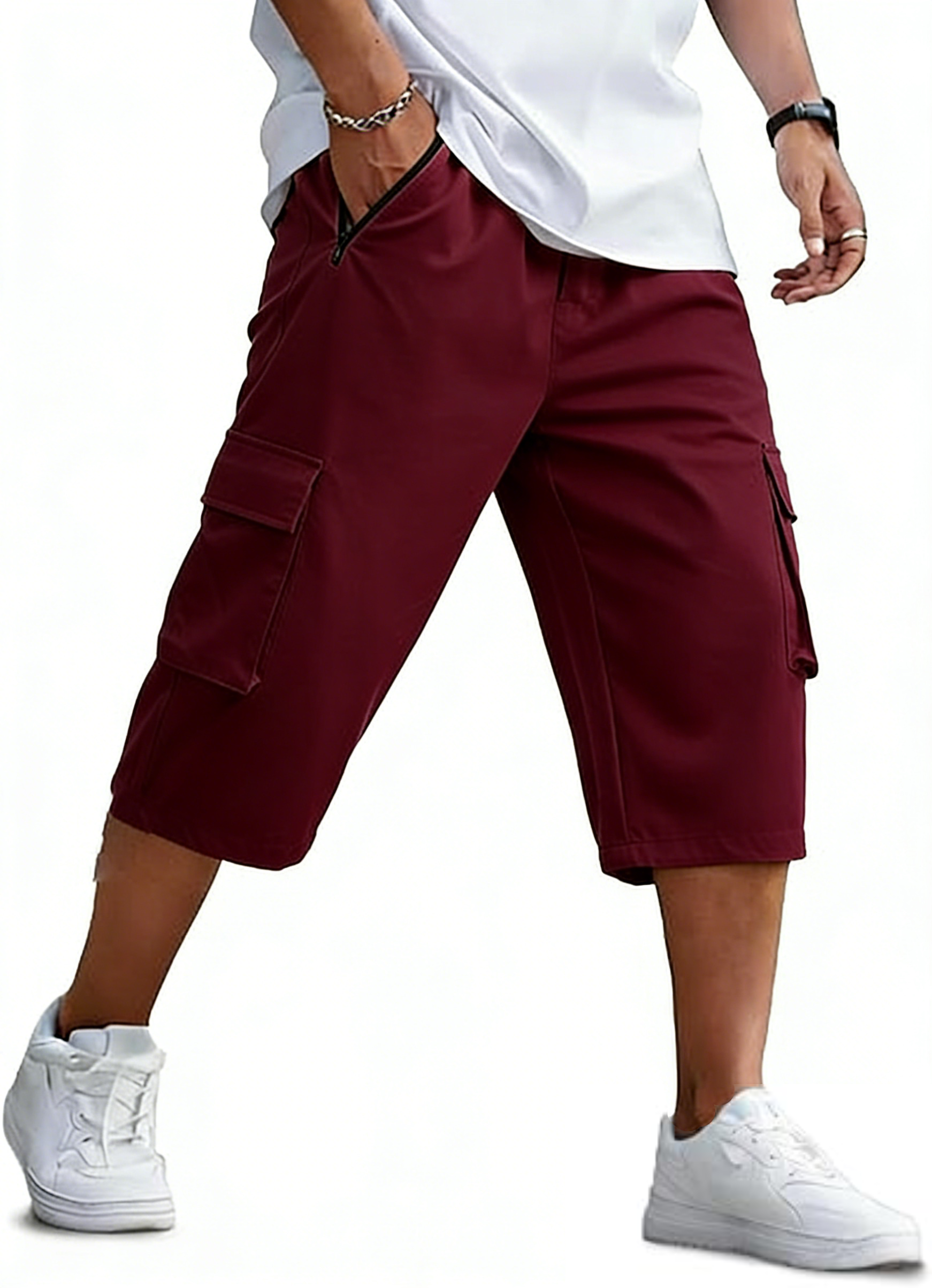 Men's Outdoor Hiking Shorts Quick Dry Stretchy 3/4 Capri Pants Cargo Shorts Male