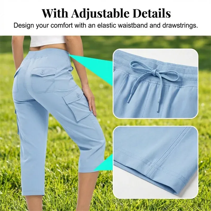 Women’s Loose-Fit Lightweight Quick-Dry Capri Pants with Pockets, Perfect for Summer Travel and Hiking