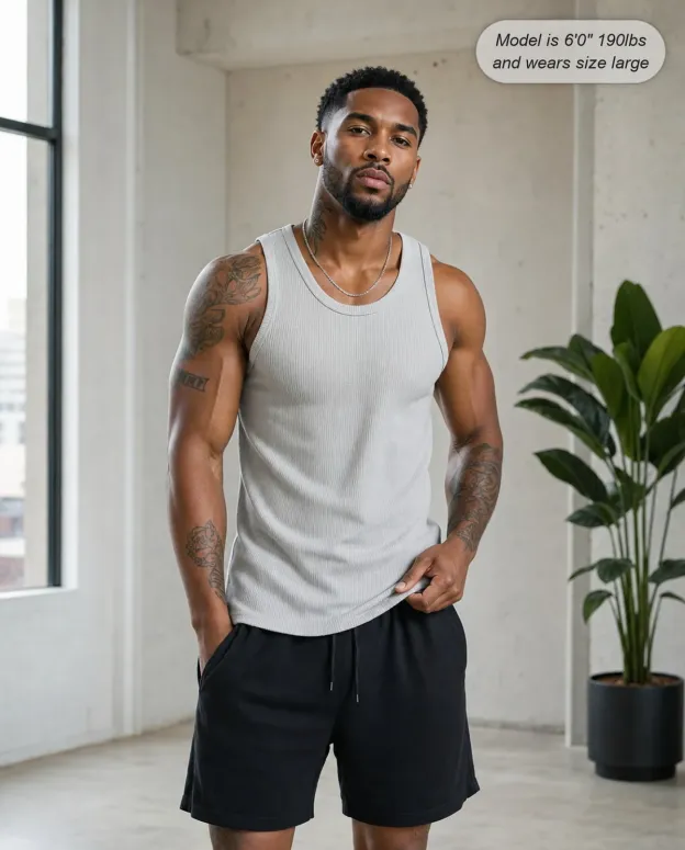 Men's Wide Strap Ribbed Tank Top