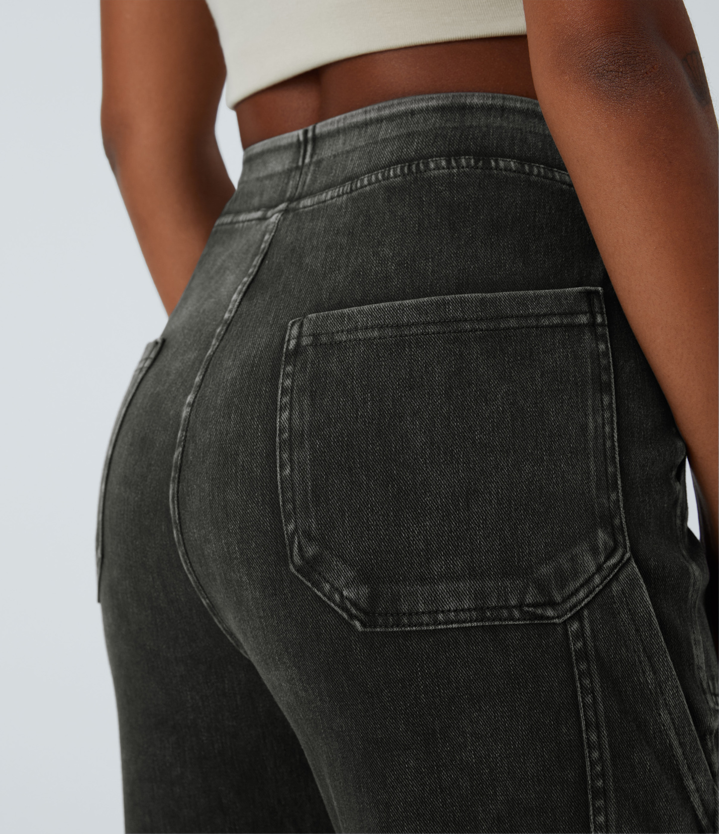 Mid Rise Pockets Straight Leg Casual Cargo Jeans