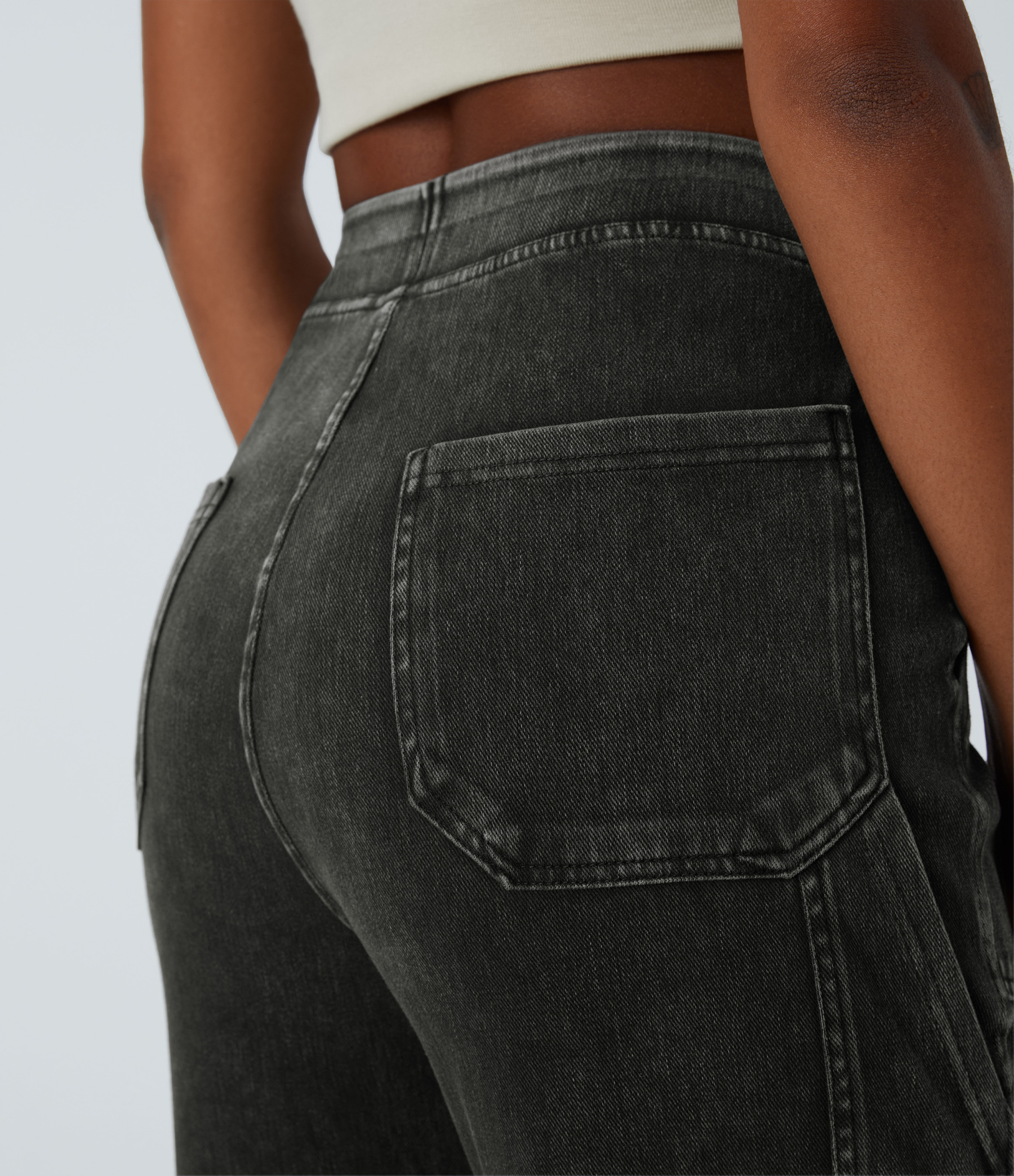Mid Rise Pockets Straight Leg Casual Cargo Jeans