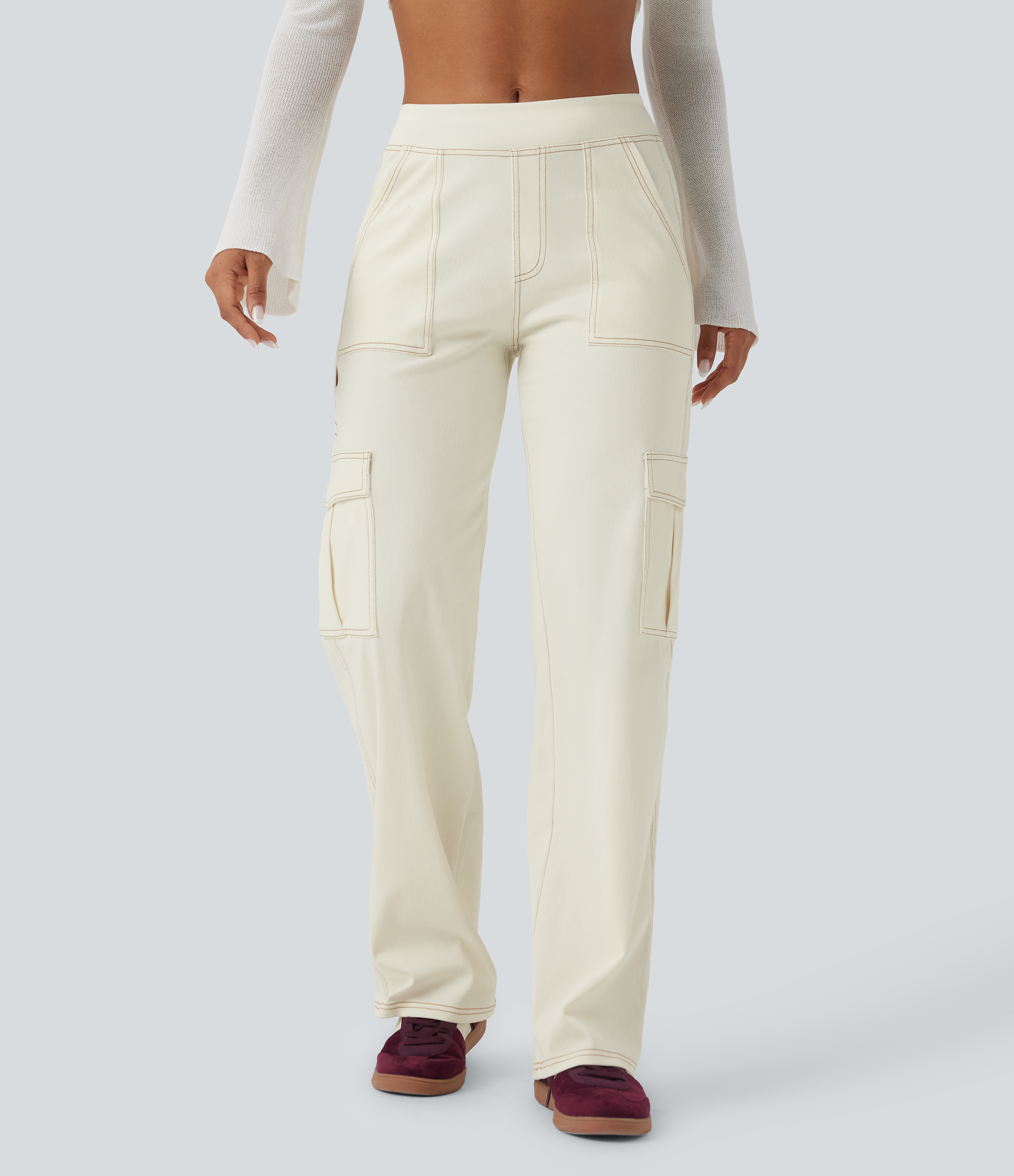 Mid Rise Pockets Straight Leg Casual Cargo Jeans