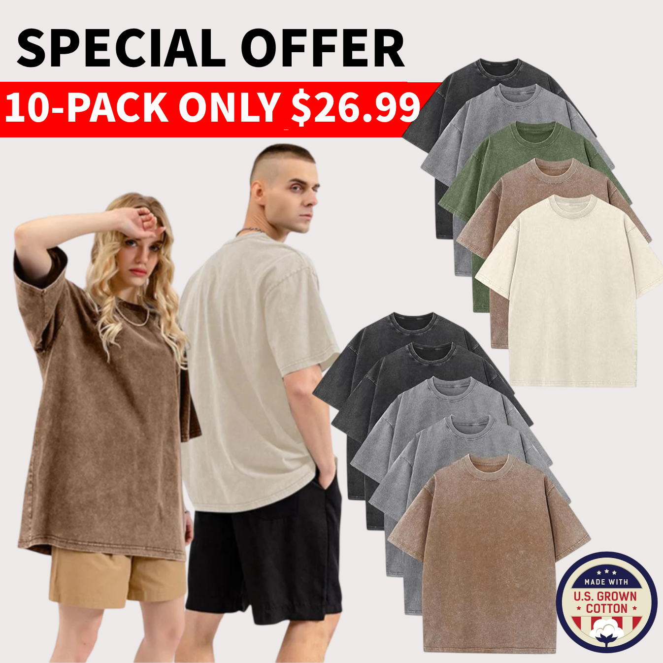 Men’s Plus Size 100% Cotton Acid Wash Oversized Heavyweight Vintage T-Shirt