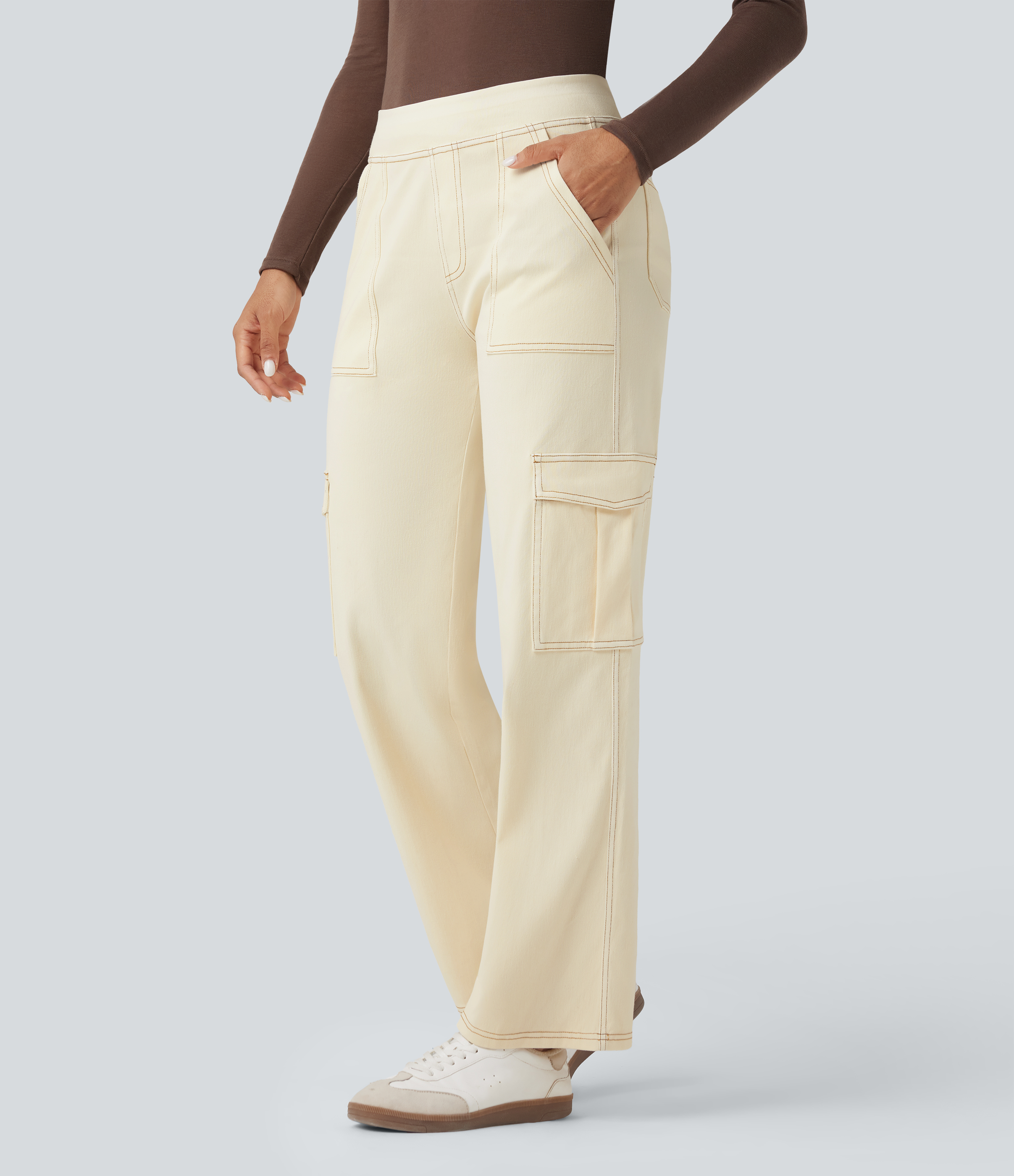 Mid Rise Pockets Straight Leg Casual Cargo Jeans