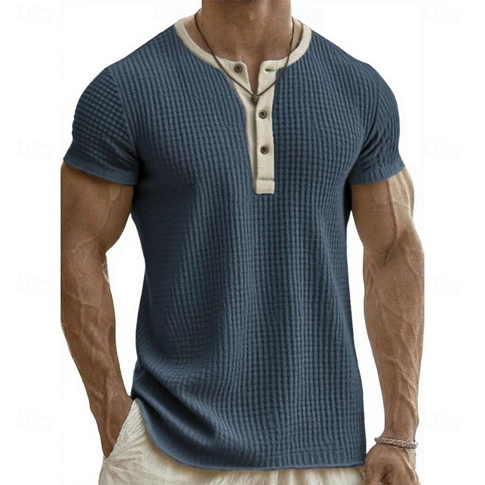 Men's Henley Shirt Tee Tee Top Short Sleeve Henley Summer Fall Retro Fashion Designer Nostalgic Fashion Vintage Vacation Street Going out Black White Pink Top Tee for Men 2025 - HK $172.54 &ndash;P2