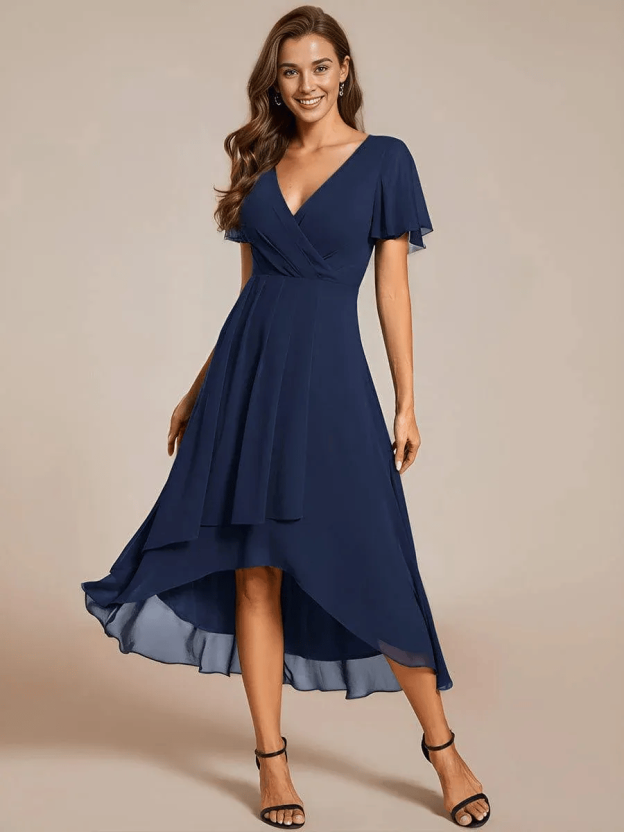 Last Day 89% OFF 🔥 Ruffles Sleeve Pleated V-Neck A-Line Midi Dress (buy two free shipping!!!)