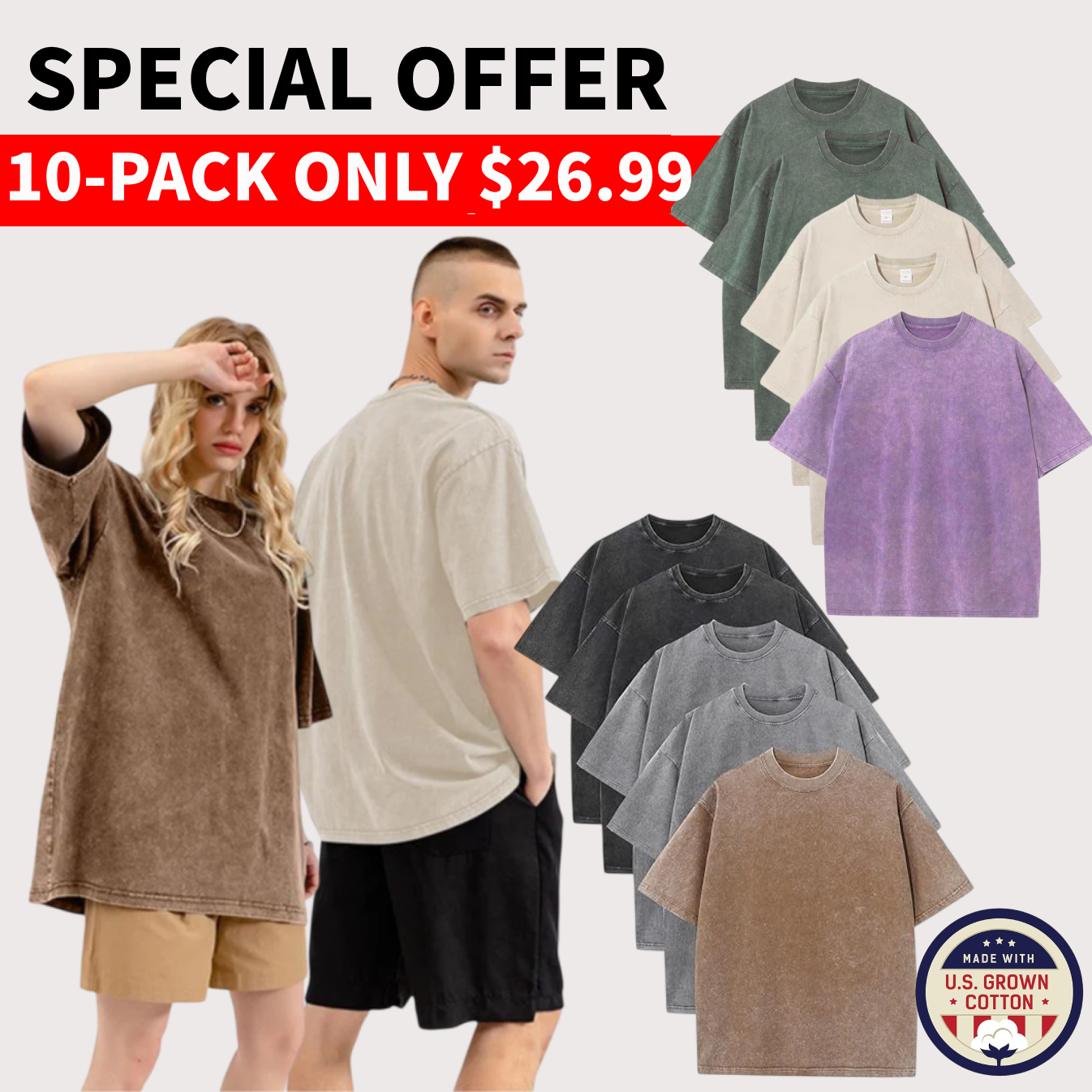 Men’s Plus Size 100% Cotton Acid Wash Oversized Heavyweight Vintage T-Shirt