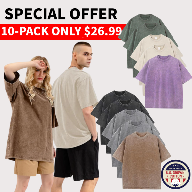 Men’s Plus Size 100% Cotton Acid Wash Oversized Heavyweight Vintage T-Shirt
