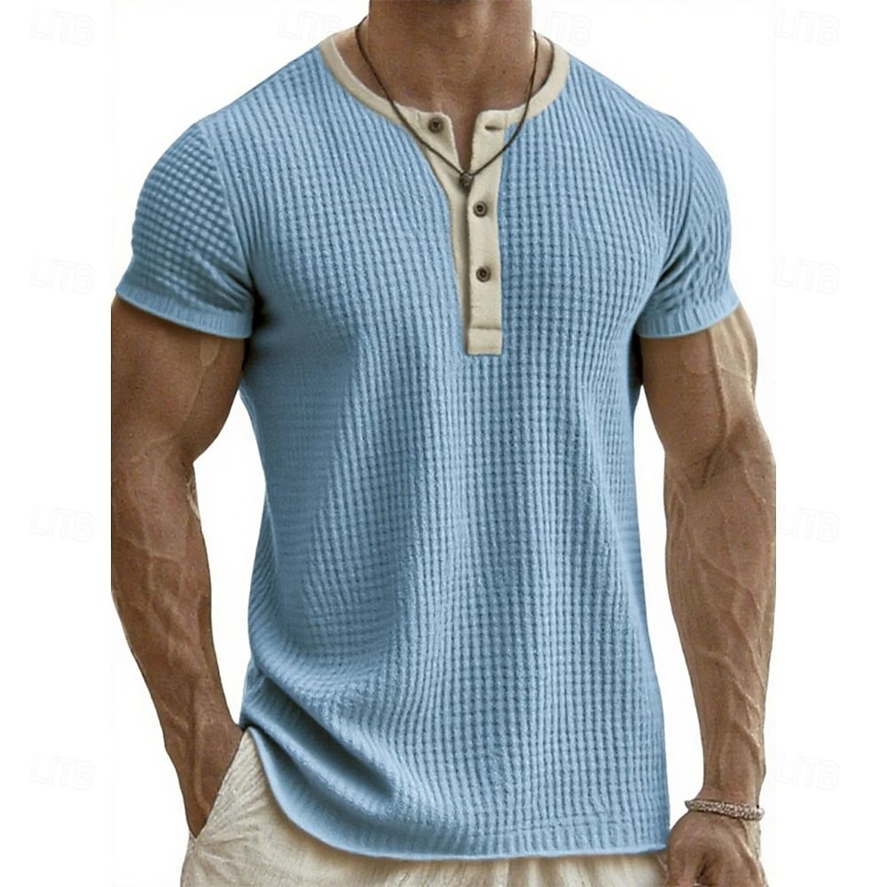 Men's Henley Shirt Tee Tee Top Short Sleeve Henley Summer Fall Retro Fashion Designer Nostalgic Fashion Vintage Vacation Street Going out Black White Pink Top Tee for Men 2025 - HK $172.54 &ndash;P5