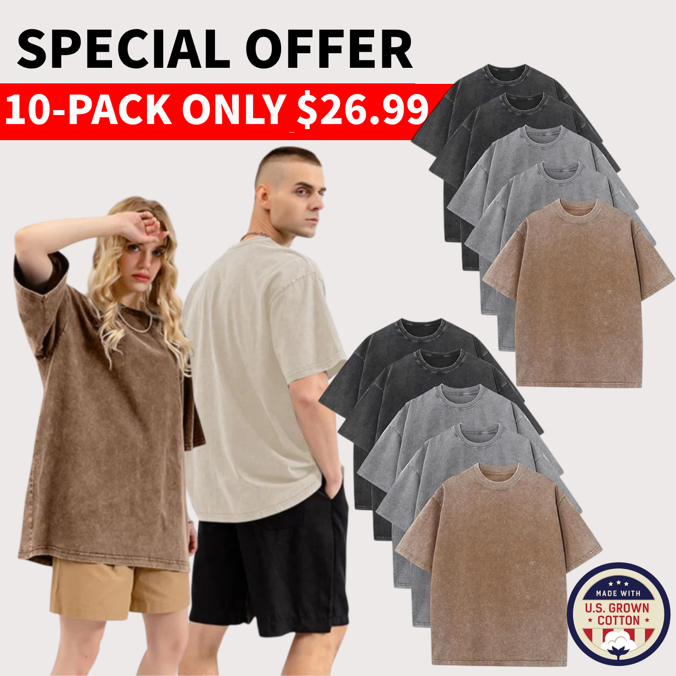 Men’s Plus Size 100% Cotton Acid Wash Oversized Heavyweight Vintage T-Shirt