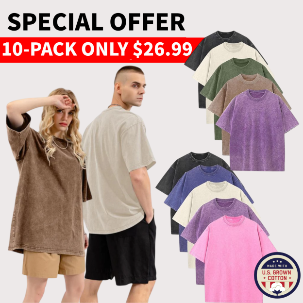 Men’s Plus Size 100% Cotton Acid Wash Oversized Heavyweight Vintage T-Shirt