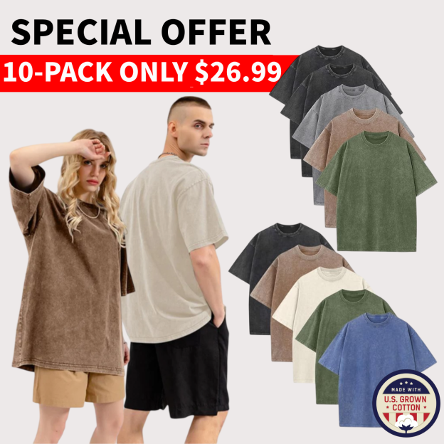 Men’s Plus Size 100% Cotton Acid Wash Oversized Heavyweight Vintage T-Shirt