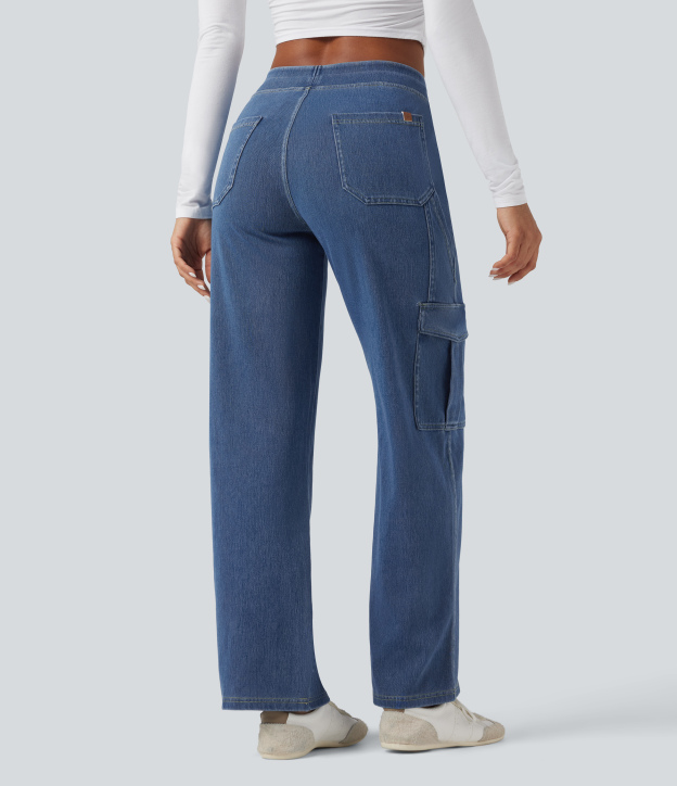 Mid Rise Pockets Straight Leg Casual Cargo Jeans