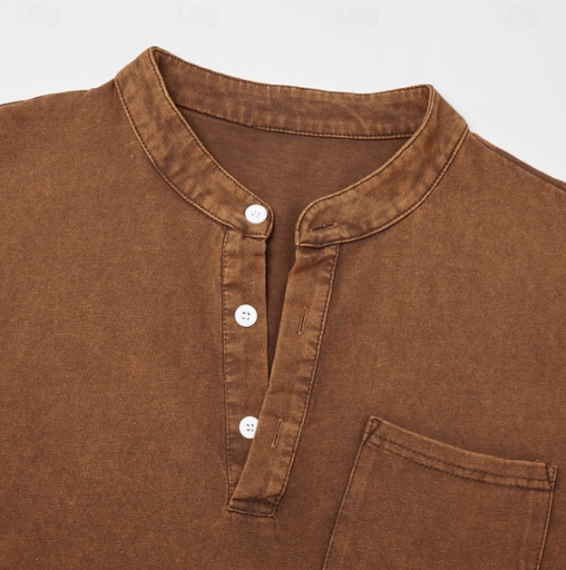 💫Clearance Sale🔥10-PACK FOR $31.99🔥Men's Retro Stand Collar Pocket Casual Distressed Long Sleeve Henley Shirt