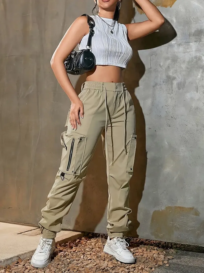 Women’s cotton cargo pants with multiple practical pockets.