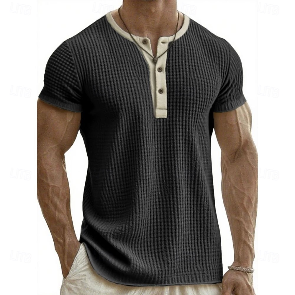 Men's Henley Shirt Tee Tee Top Short Sleeve Henley Summer Fall Retro Fashion Designer Nostalgic Fashion Vintage Vacation Street Going out Black White Pink Top Tee for Men 2025 - HK $172.54 &ndash;P7