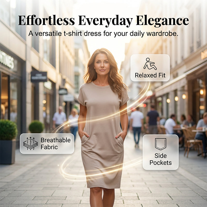 👗 90% OFF NOW! 🛍️ Women's Casual Short Sleeve T-Shirt Dress – Soft, Breathable & Pockets Included 🌿