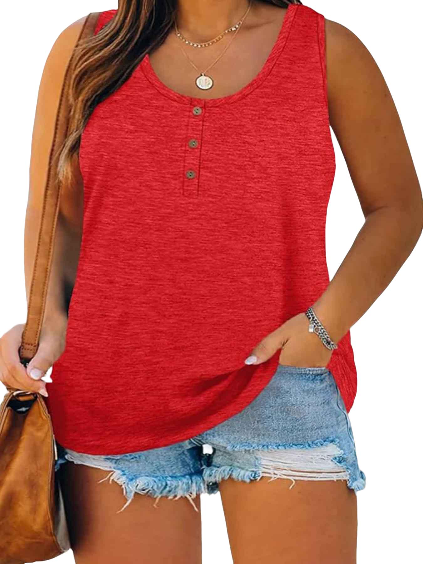 Summer New Trend Large Size Women's Tank Button Casual Vest, Fitted Plain Design, Perfect for Daily Wear, Comfortable and Stylish