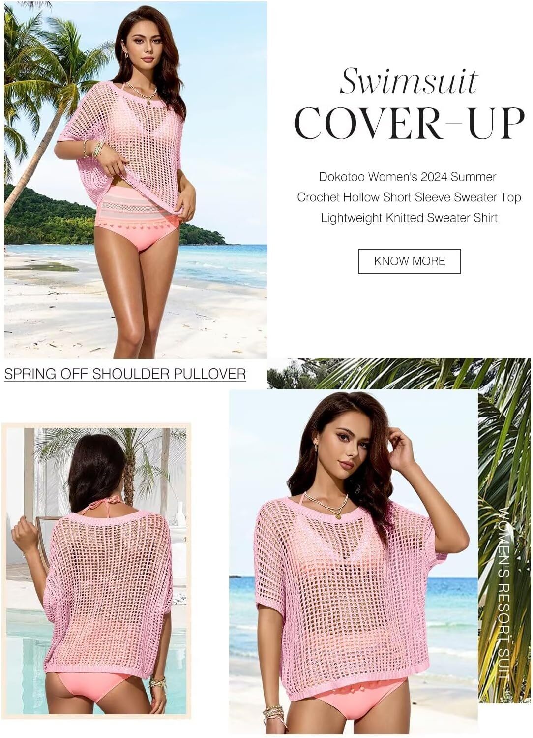 Womens Summer Scoop Neck Short Sleeve Sweater Casual Crochet Hollow Out Knit Tops Pullover Shirts Beach Coverup